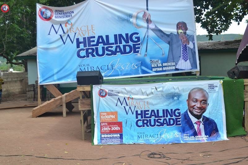 Miracle Waves Healing Crusade banners at Dodowa, May 2015