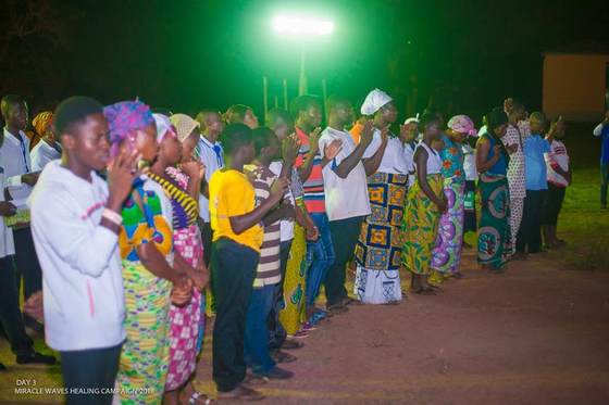 An evening service during a Miracle Waves campaign